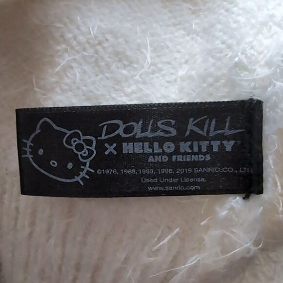 Dolls Kill X Hello Kitty Fuzzy White Eyelash Sweater Top Size S - Picture 11 of 14
